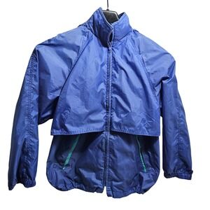 Eddie Bauer Windbreaker Jacket Womens Small Blue Vintage Hooded 0235 Zip Up *